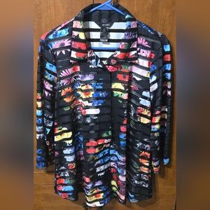 Ali Miles Vibrant Floral Graphic Polo Blouse